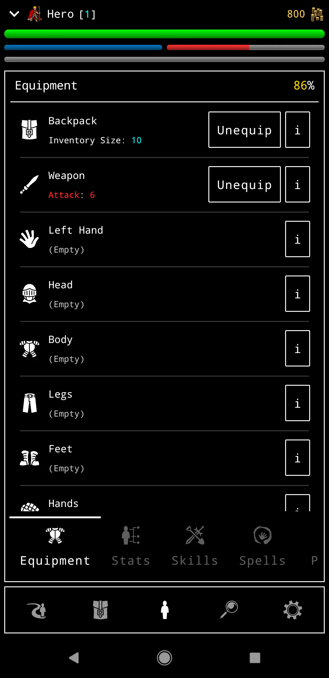 RAR III - Equipment Screen